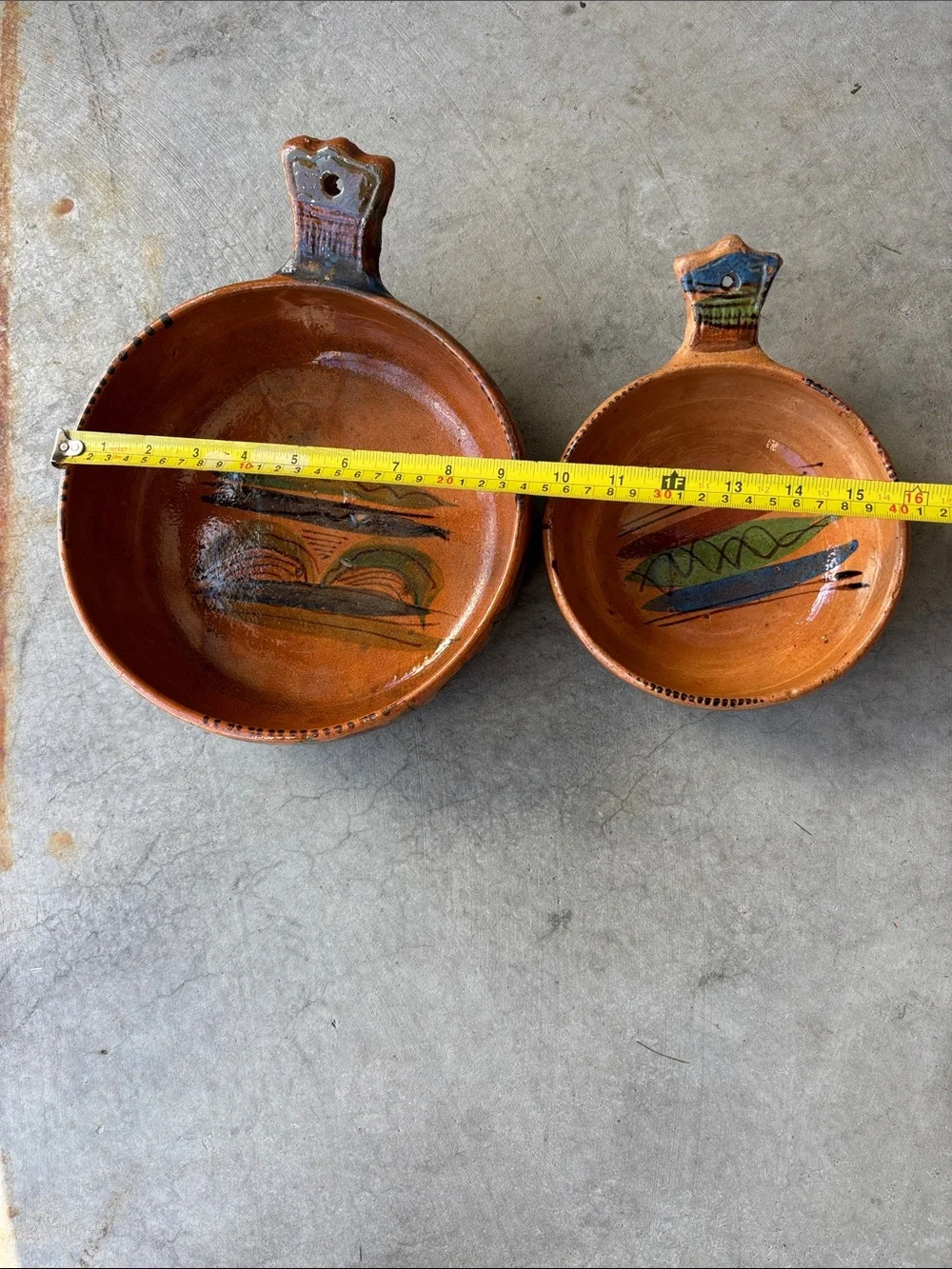 Vintage Mexican Handmade Terracotta cazuela de barro cooking skillets (Set of 2)